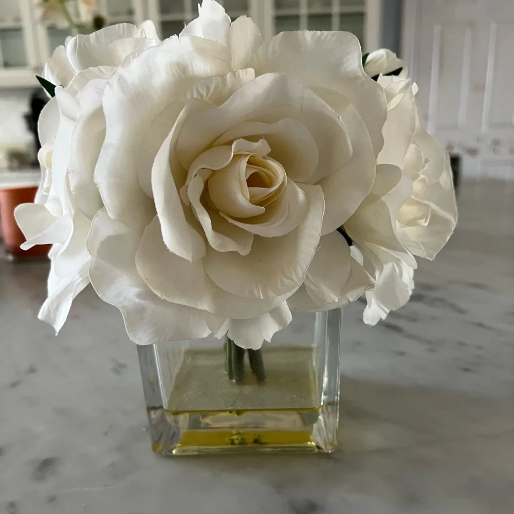 COPY - Faux white rose bouquets in glass bowl